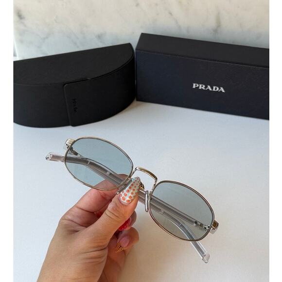 NEW Prada PR B53S Sunglasses in Silver Blue Azure - Picture 1 of 7